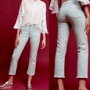 Pilcro Mint Script frayed hem cropped jean